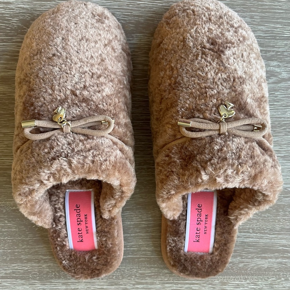 Kate Spade Brown Cozy Slippers with Bow